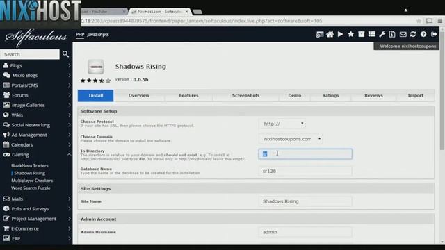 Installing Shadows Rising With Softaculous In CPanel