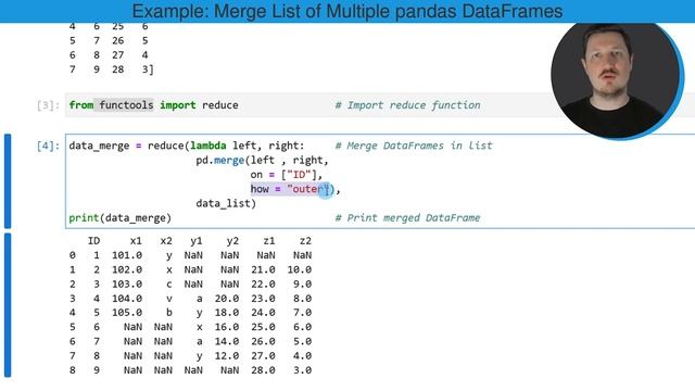 Merge List of pandas DataFrames in Python (Example) | Join & Combine | reduce() Function & functool смотреть онлайн