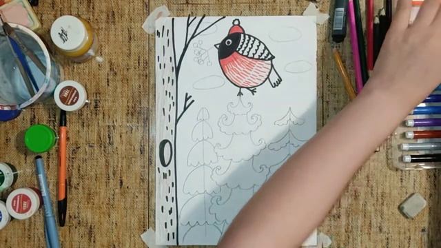 Снегирь в зимнем лесу смотреть онлайн