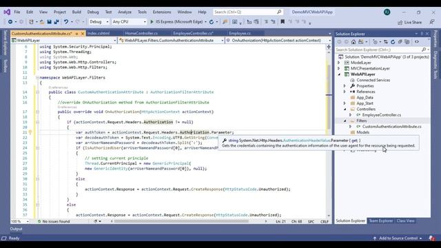 Web API Tutorial C# [Part 3] - Implementing basic Bearer authentication in Web API application смотреть онлайн