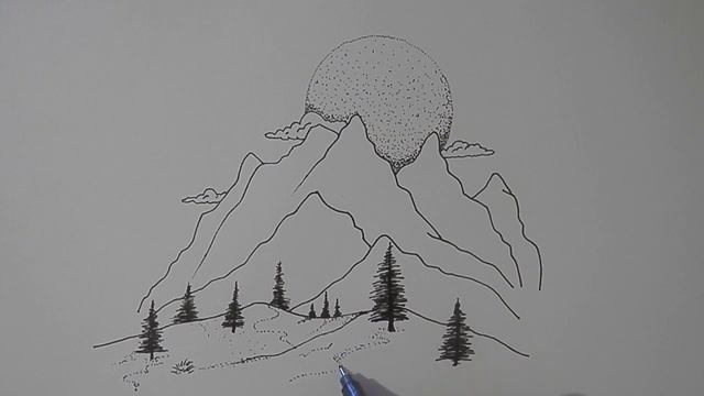 Как нарисовать ГОРЫ, ГОРНЫЙ ПЕЙЗАЖ/971/How to draw MOUNTAINS, MOUNTAIN LANDSCAPE смотреть онлайн