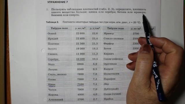 Физика 7 кл (2013 г) Пер § 22 Упр 7 № 2 . Пользуясь таблицами плотностей (табл2,3),определите,плотно смотреть онлайн