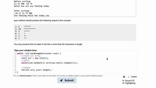 Java Practice It | Exercise 7.19: wordLengths | arrays, condition, file processing Scanner смотреть онлайн