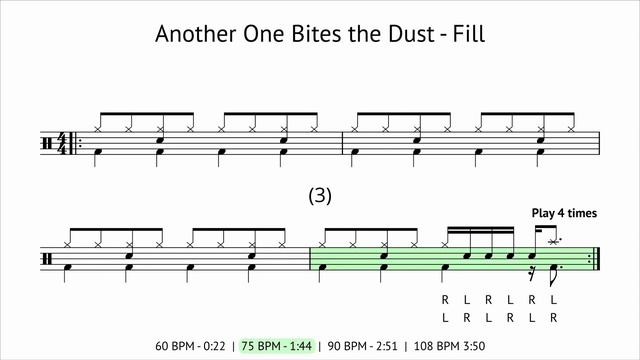 Learn the Drum Fill from Another One Bites the Dust 👑 | Drums Only Practice Track | 60-108 BPM смотреть онлайн