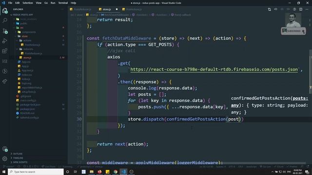69. Perform Async Ajax API Call using Redux Middleware dispatch actions in React App - ReactJS смотреть онлайн