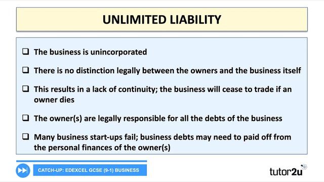 Limited And Unlimited Liability | Edexcel GCSE Business Catch Up 2021