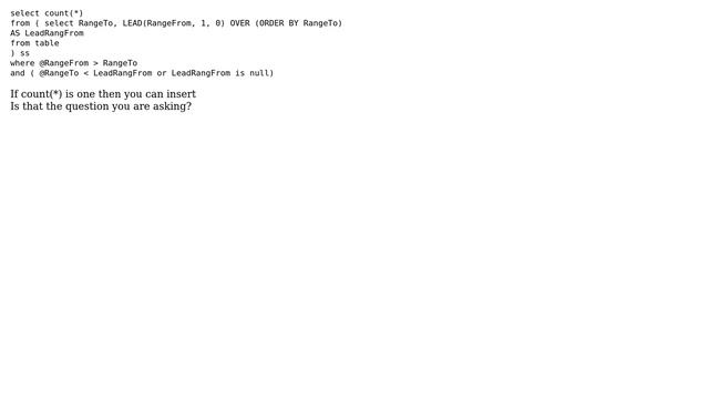 Databases: How to check if range between two numbers is available in table of ranges? смотреть онлайн
