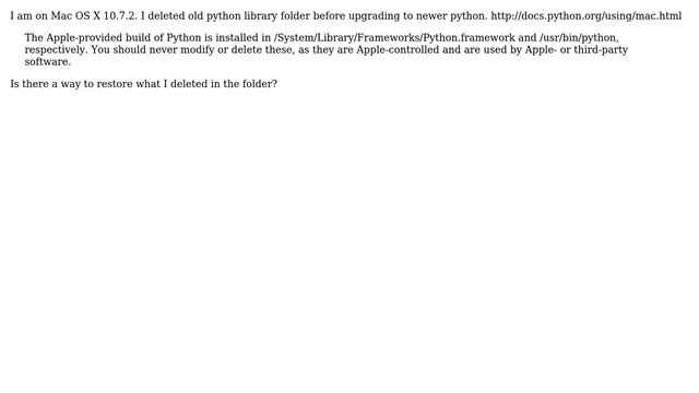 Apple: Deleted /Library/Python folder. Is it possible restore? (2 Solutions!!) смотреть онлайн