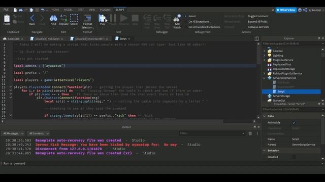 How to make a kick command with a reason on roblox studio just like HD admin! смотреть онлайн
