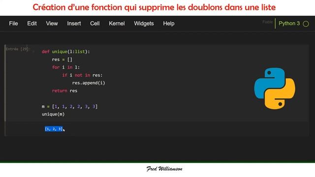 Python : Création d'une fonction pour supprimer les doublons de la liste смотреть онлайн