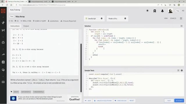 Codewars 7 kyu Nice Array JavaScript смотреть онлайн