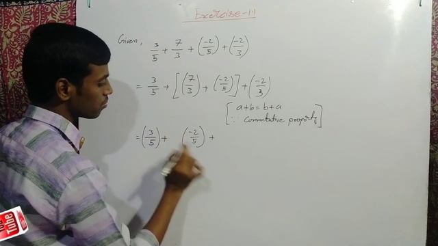Evaluate 3/5+7/3+(-2/5)+(-2/2) after rearrangement. смотреть онлайн