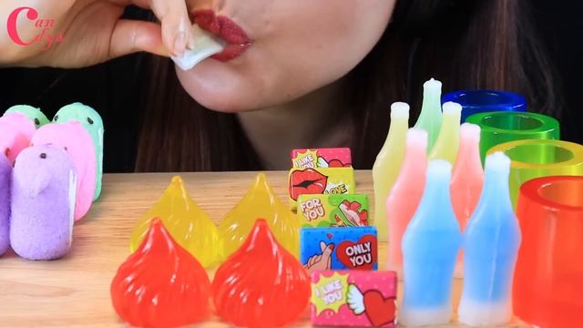 ASMR RAINBOW DESSERT NIK-L-NIPS WAS BOTTLES POPPINGBOBA RAINBOWJELLY KOHAKUTOU PEEPS 무지개젤리 팝핑보바 먹방 смотреть онлайн
