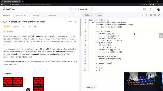 ASMR: Leetcode #1926 Nearest Exit from Entrance in Maze - Python solution смотреть онлайн