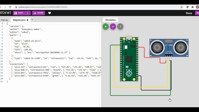 Wokwi Simulator Project: Raspberry Pi Pico Interfacing with Ultrasonic Sensor, coding in MicroPytho смотреть онлайн