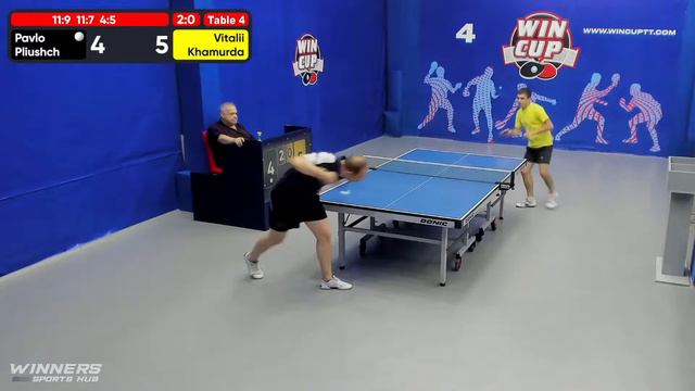 14:00 Плющ Павел 3-2 Хамурда Виталий  стол 4  ЮГ-3  23.06.22