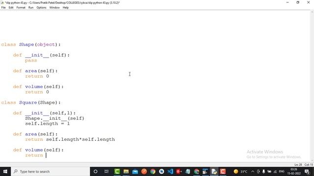 Define a class named Shape and its subclass(Square/ Circle) смотреть онлайн