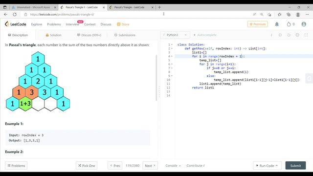 Leet Code problem 119 Pascals Triangle 2 смотреть онлайн