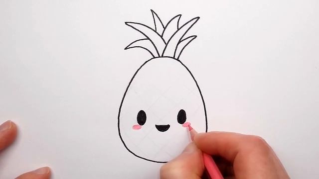Cute Draws - How To Draw A Cute Pineapple - Draw And Color For Kids