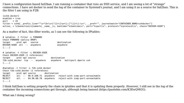 Properly configure fail2ban for ssh server in docker container смотреть онлайн
