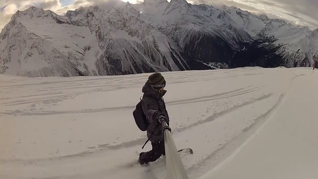Домбай , покатухи на сноуборде, горы, красота. смотреть онлайн