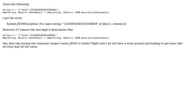 Salesforce: JSON Deserialized Untyped errors when one character longer смотреть онлайн