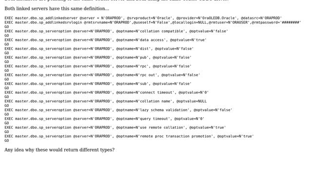 Why Does SQL Server OPENQUERY To Oracle Return Different Column Types On SQL Server 2016 to 2008? смотреть онлайн
