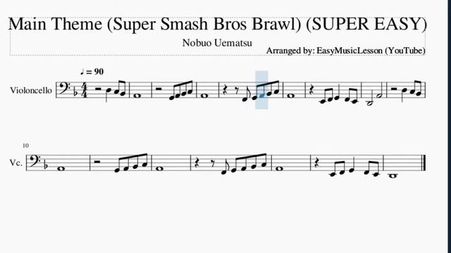SUPER EASY Cello Sheet Music: How to play Main Theme (Super Smash Bros Brawl) by Nobuo Uematsu смотреть онлайн