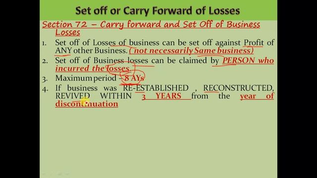 Set off or Carry Forward of Losses u/s 72 - Business Lossess смотреть онлайн
