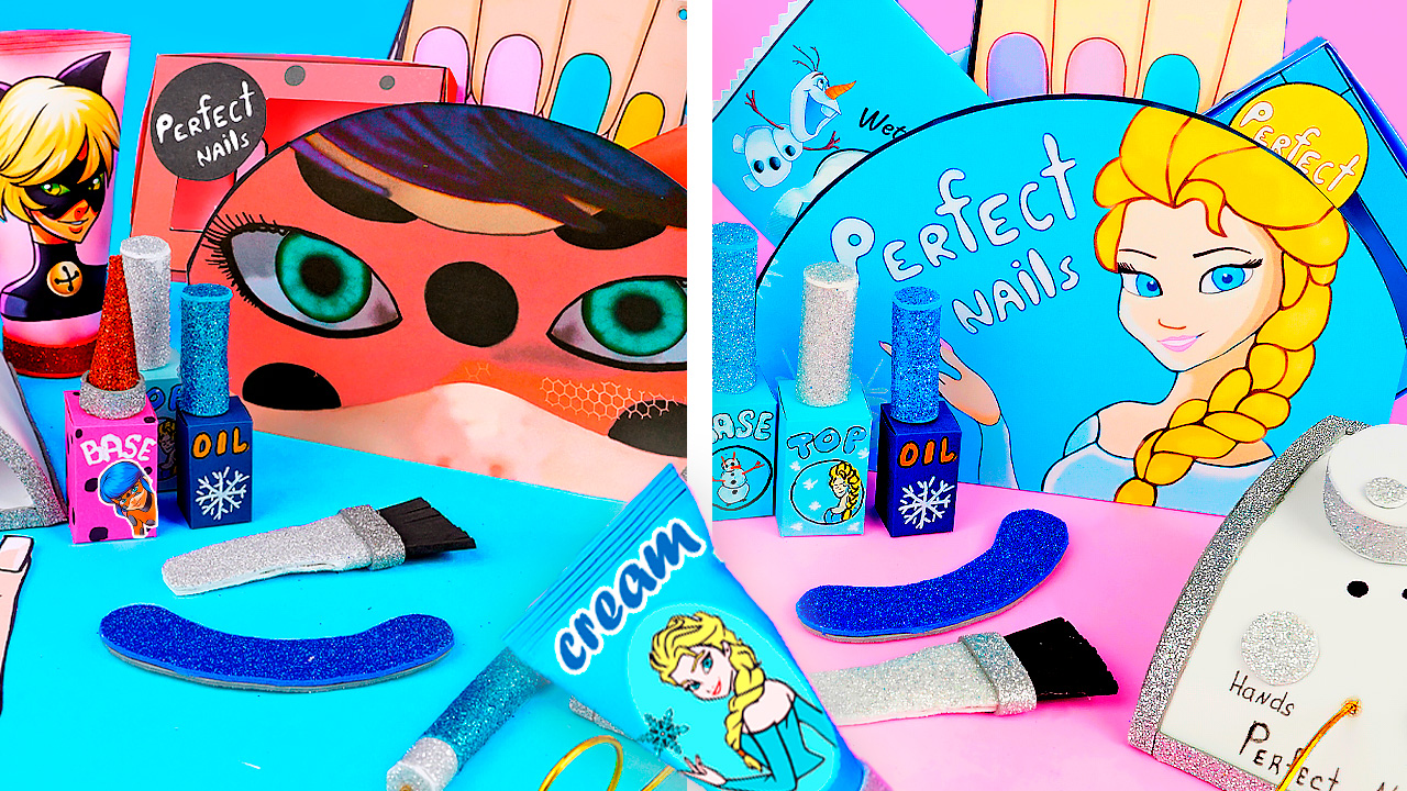 2 Diy Бьюти Бокса с косметикой из бумаги Бумажный салон для маникюра - Эльза и Леди Баг смотреть онлайн