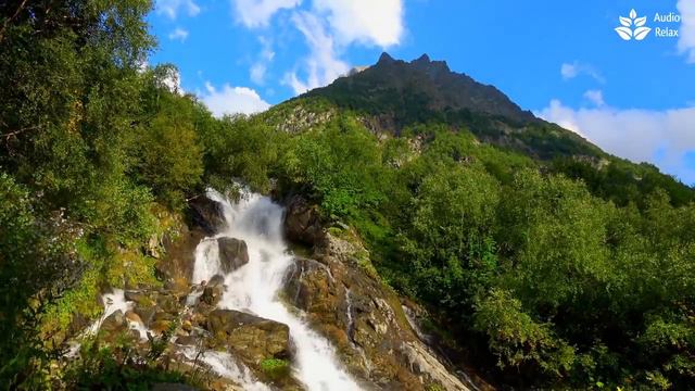 Relaxing Waterfall In The Mountains. Calming Nature Sounds. (10 Hours 4k). White Noise For Sleeping