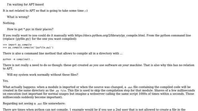 Ubuntu: When \*.pyc files (related to their deb-packages) are created and how to recreate them? смотреть онлайн