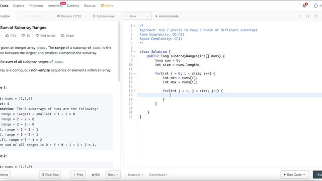 2104. Sum of Subarray Ranges (LeetCode) смотреть онлайн