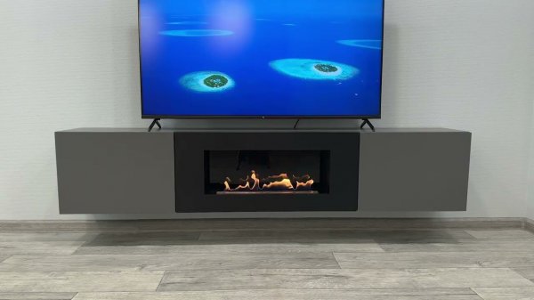 Тумба ТВ Lux Fire "Енисей" настенная 2000 матовая, графит с биокамином 900