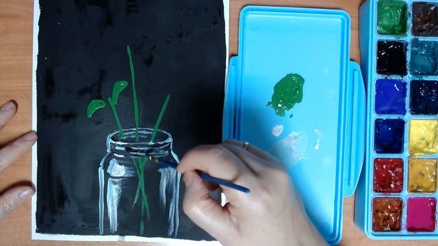 Обучающее видео. Цветы на черном фоне в стеклянной банке ватными палочками и гуашью смотреть онлайн