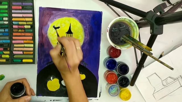 Рисунки на хеллоуин .Как нарисовать дом ужасов, замок , тыкву. Рисуем замок на хелловин. смотреть онлайн