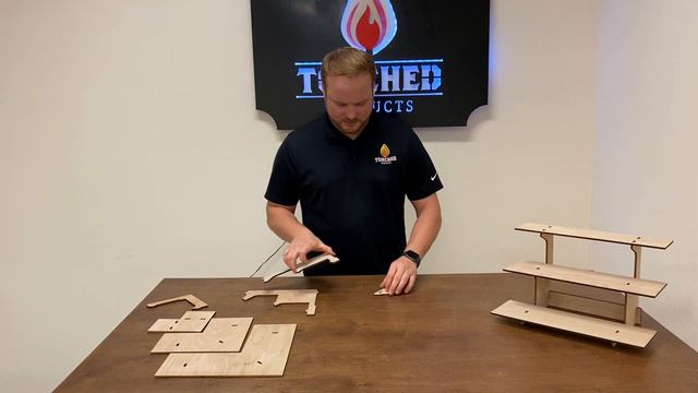 Torched 3-Tier Straight and Corner Retail Table Display Stand with Shelves for Products смотреть онлайн