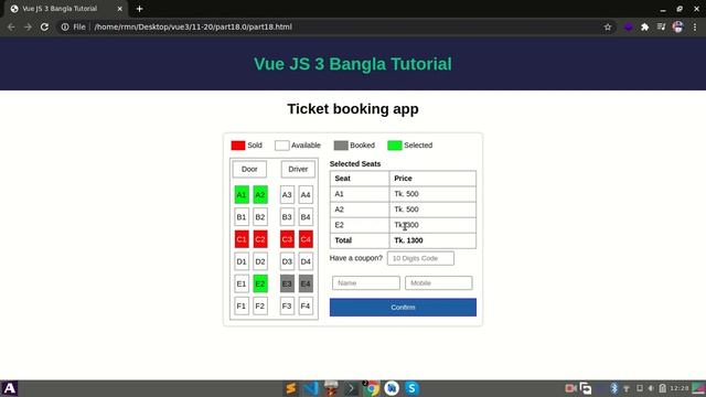 Vue.js 3 Bangla Tutorial: 18. Ticket booking app introduction смотреть онлайн