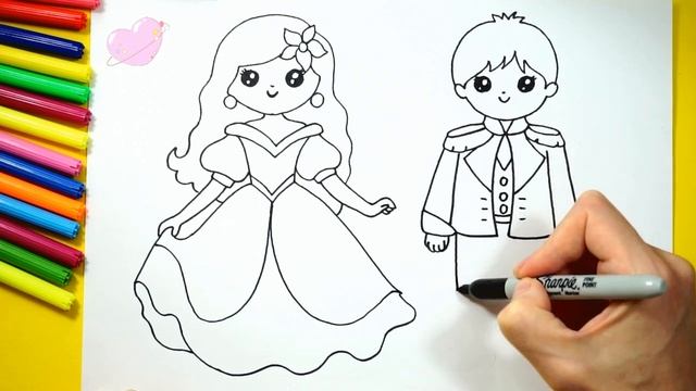 How to draw a princess and a prince for children/Drawing for children смотреть онлайн