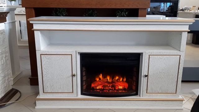 Электрокамин ЧЕСТЕР ЛЮКС КАМИН-БАР, ТУМБА-ТВ белый дуб с золотой патиной смотреть онлайн