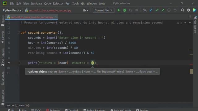 Python program to convert entered seconds into hour, minute and remaining seconds смотреть онлайн