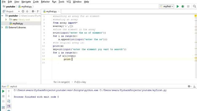 PYTHON program to Searching an array for an element смотреть онлайн
