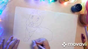 Новогодний котенок/рисование детям 4-7лет красками