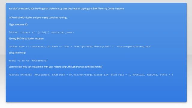 Restore SQL Server database to Linux Docker смотреть онлайн