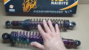 Амортизаторы задние мотоцикла мопеда ГАЗОМАСЛЯННЫЕ (пара) JH/CB/CG «NDT» цвет  плазма. Обзор