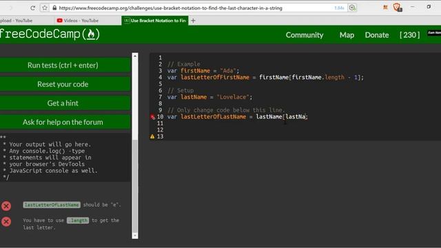 Use Bracket Notation to Find the Last Character in a String- freeCodeCamp JavaScript #34 смотреть онлайн