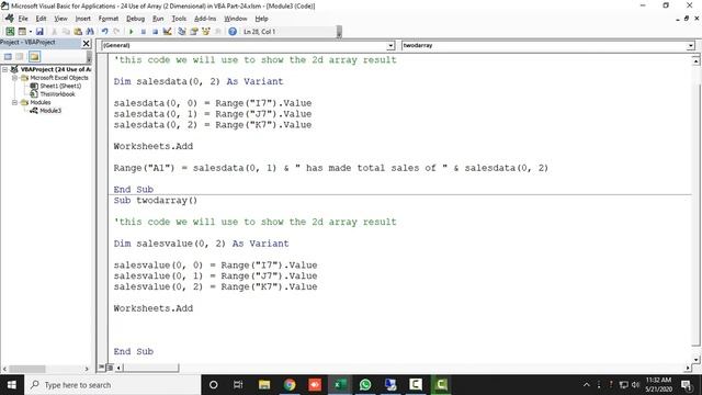 358* Learn VBA - Use of Array 2 Dimensional in VBA Part-24 {English} смотреть онлайн