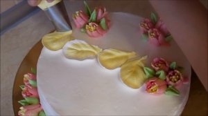 Украшение торта в домашних условиях ЦВЕТЫ из белково заварного крема