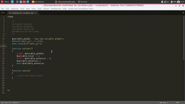 06 - Visibilidad o Ámbitos de Variables en PHP y Definición de Constantes [PHP 7 - Español] смотреть онлайн