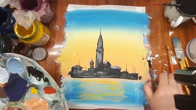 Как нарисовать солнечный город. Правополушарное рисование. Рисуем закат в городе. смотреть онлайн
